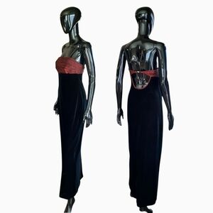 Vintage Y2K All that Jazz Red and Black Velvet Backless Evening Gown | USA | M